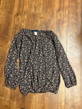 Blue Rain Francesca's Boho Dainty Floral Peasant Blouse Long Sleeve Black M